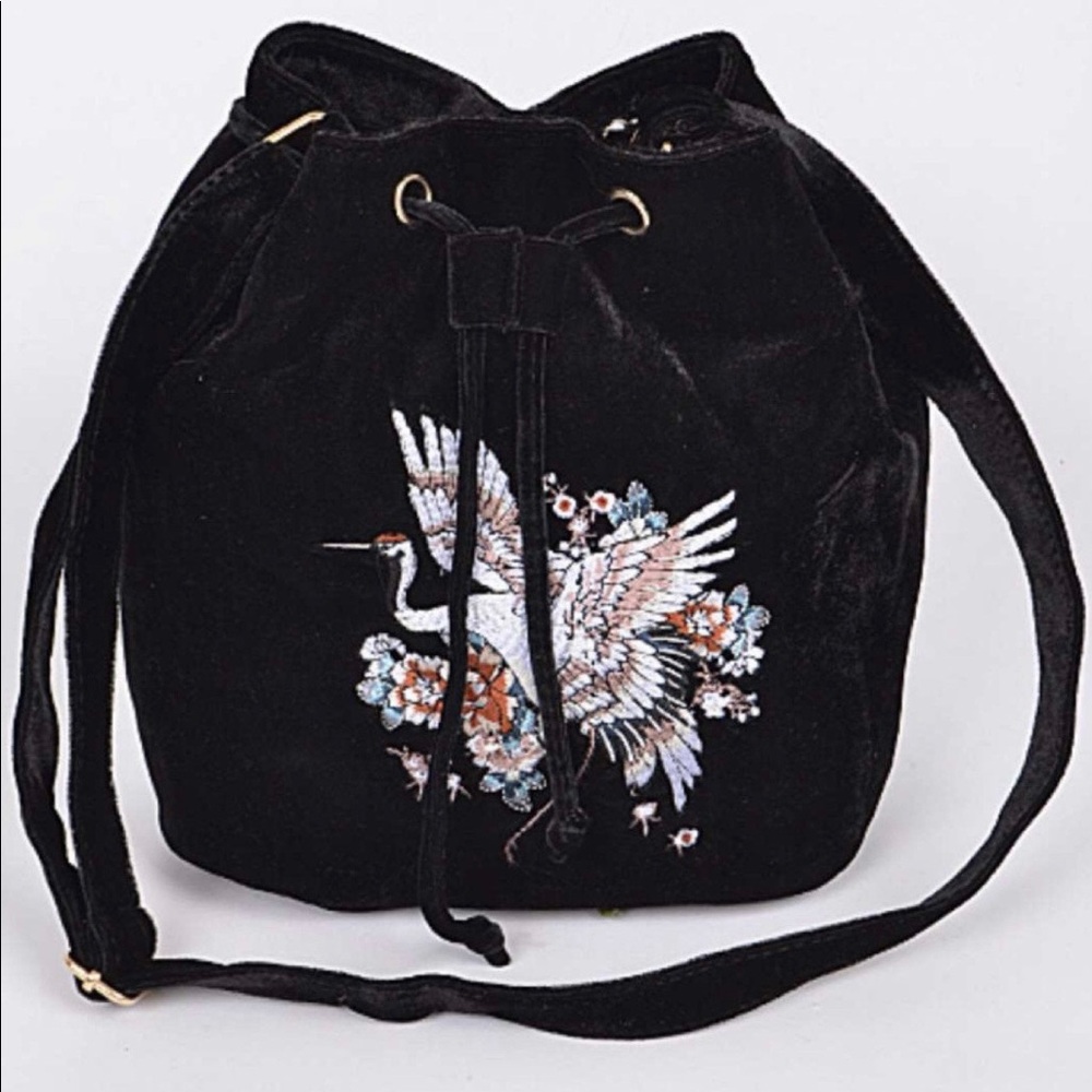 Black Velvet crane bag with floral design